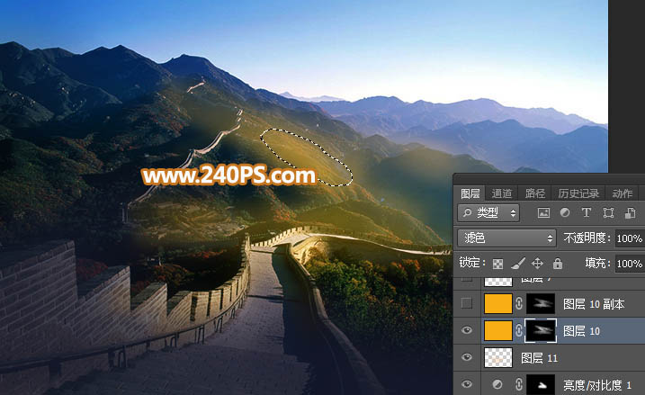 Photoshop給長城照片添加斜陽美景結(jié)果,圖趣網(wǎng)