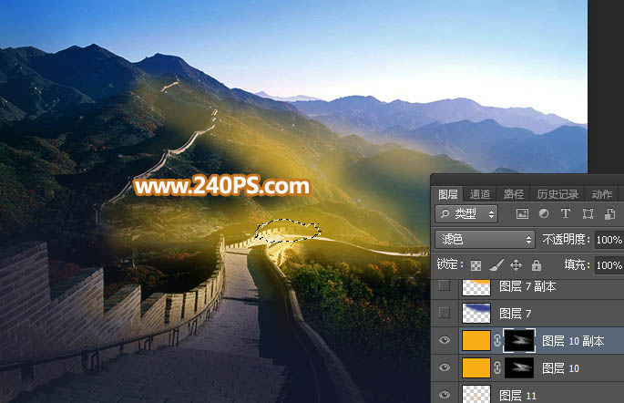 Photoshop給長城照片添加斜陽美景結(jié)果,圖趣網(wǎng)