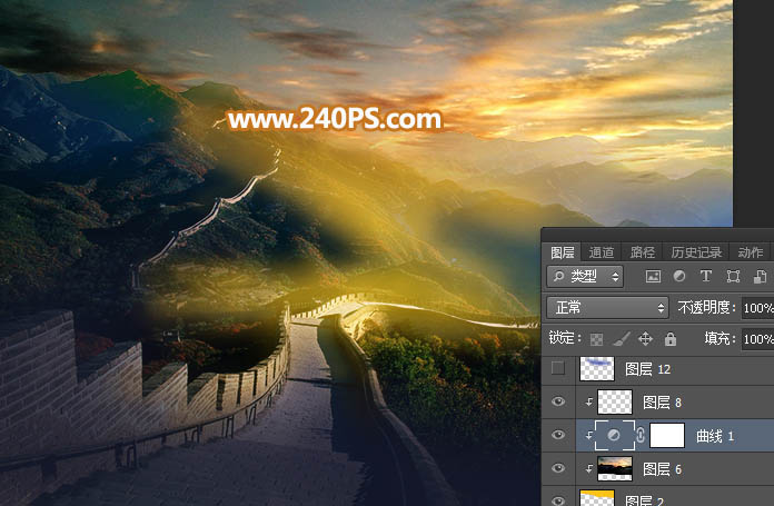 Photoshop給長(zhǎng)城照片添加斜陽(yáng)美景結(jié)果,圖趣網(wǎng)